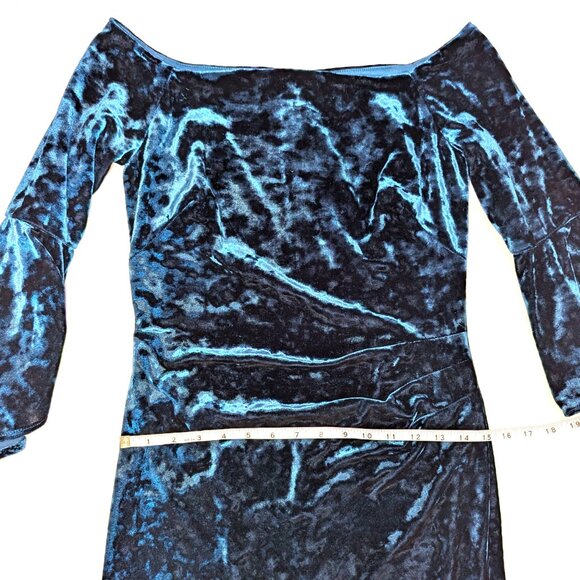 LAUREN Ralph Lauren | Off-the-Shoulder Velvet Dress Deep Teal Blue | Size 2 - Picture 15 of 16